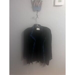 Alfred Dunner Women Open Black BluebAnimal Print Trim Top Size Medium